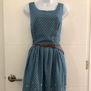 BEAUTIFUL EMBROIDERY Polka Dot Chambray Dress